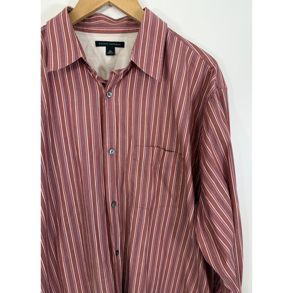 Banana Republic Vintage 2004 Striped Shirt Men XL Extra Large Red Blue Cotton